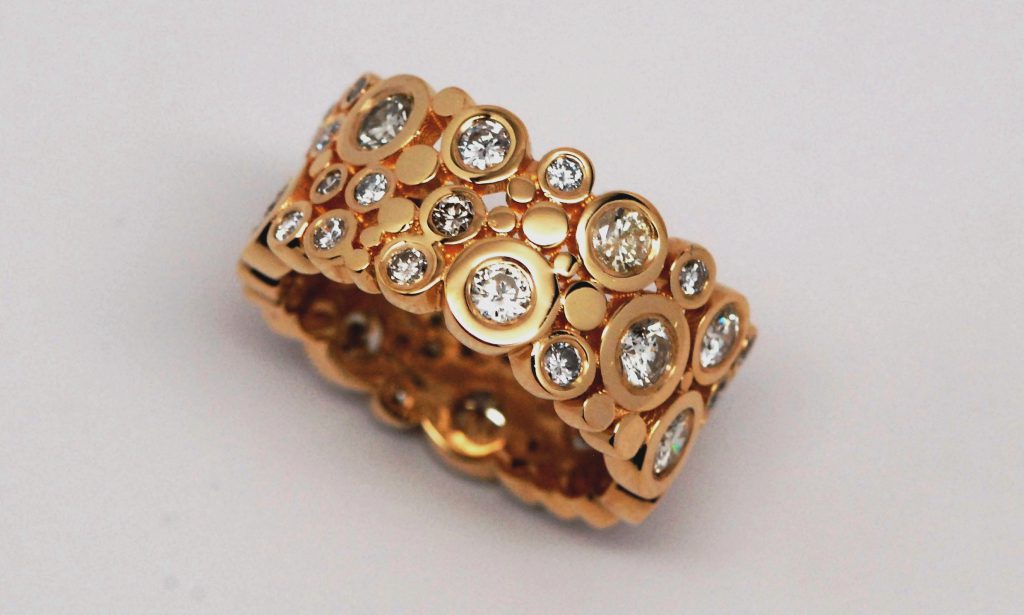 Custom 14k Yellow Gold Free-Form Bubble Design Diamond Band-442