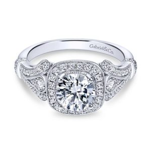 Gabriel & Co. Round Victorian Diamond Halo Engagement Ring ER7479W44JJ