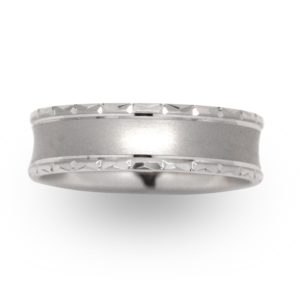 Men’s Wedding Band Satin Diamond Cut 14k White Gold 6.5mm