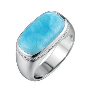 Larimar Halo Ring Sterling Silver CZ