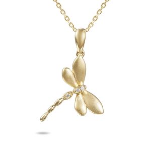 Diamond Dragonfly Pendant 14k Yellow Gold