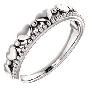 Stackable Beaded Heart Ring 14k White Gold