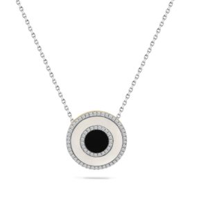 Black Onyx Pendant w/ Diamonds, Pearl 14k White Gold