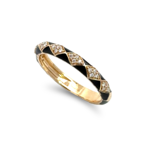 Black Enamel Stackable Band w/ Diamonds 14k Yellow Gold