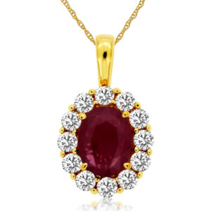 3/4ct Ruby Pendant w/ Diamonds 14k Yellow Gold